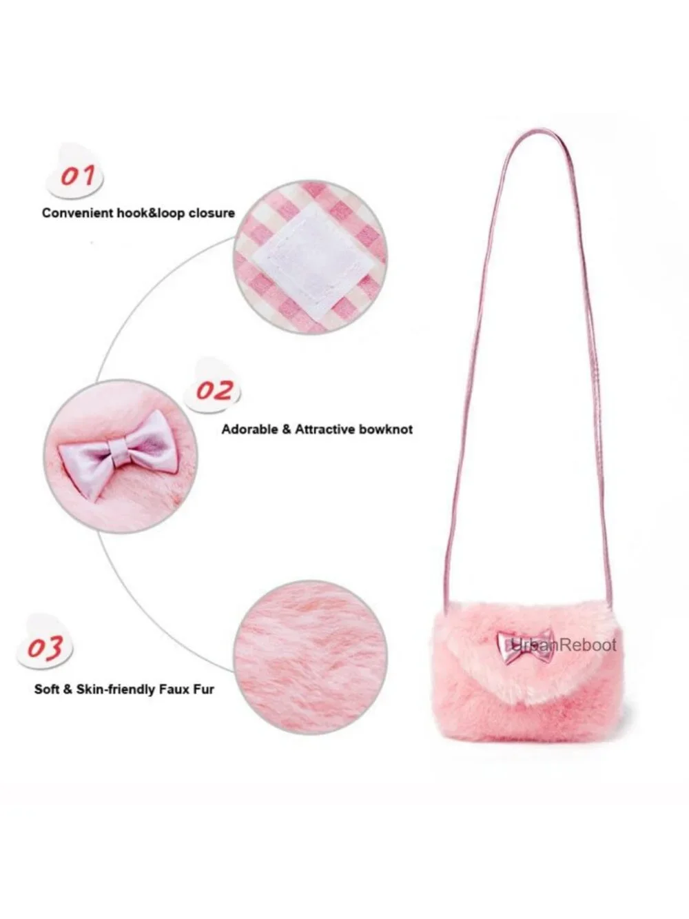Faux Fur Bowknot Mini Crossbody Purse Girls Small Handbag Wallet